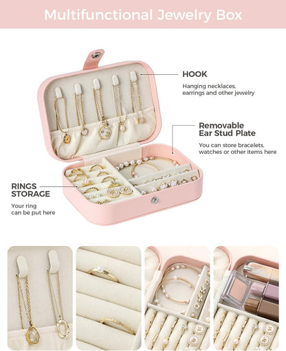 Travel Jewelry Case, Double Layer Travel Jewelry Organizer for Necklace Earring Rings Jewelry Display Case for Women, White