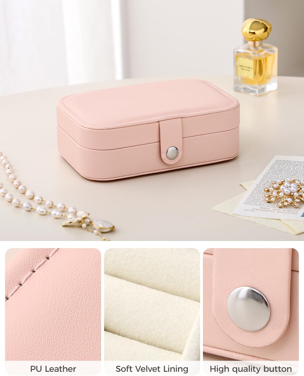 Travel Jewelry Case, Double Layer Travel Jewelry Organizer for Necklace Earring Rings Jewelry Display Case for Women, White