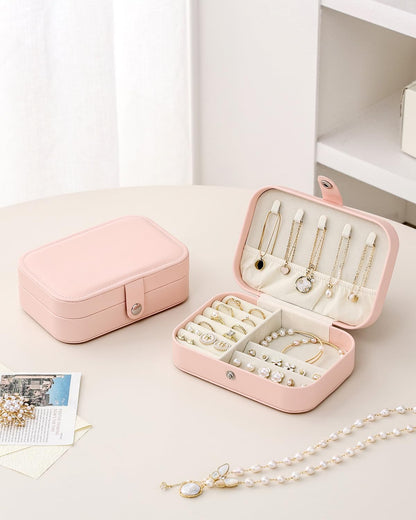 Travel Jewelry Case, Double Layer Travel Jewelry Organizer for Necklace Earring Rings Jewelry Display Case for Women, White