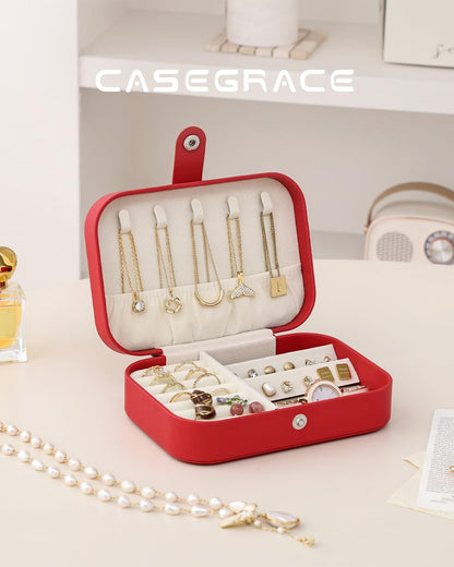Travel Jewelry Case, Double Layer Travel Jewelry Organizer for Necklace Earring Rings Jewelry Display Case for Women, White
