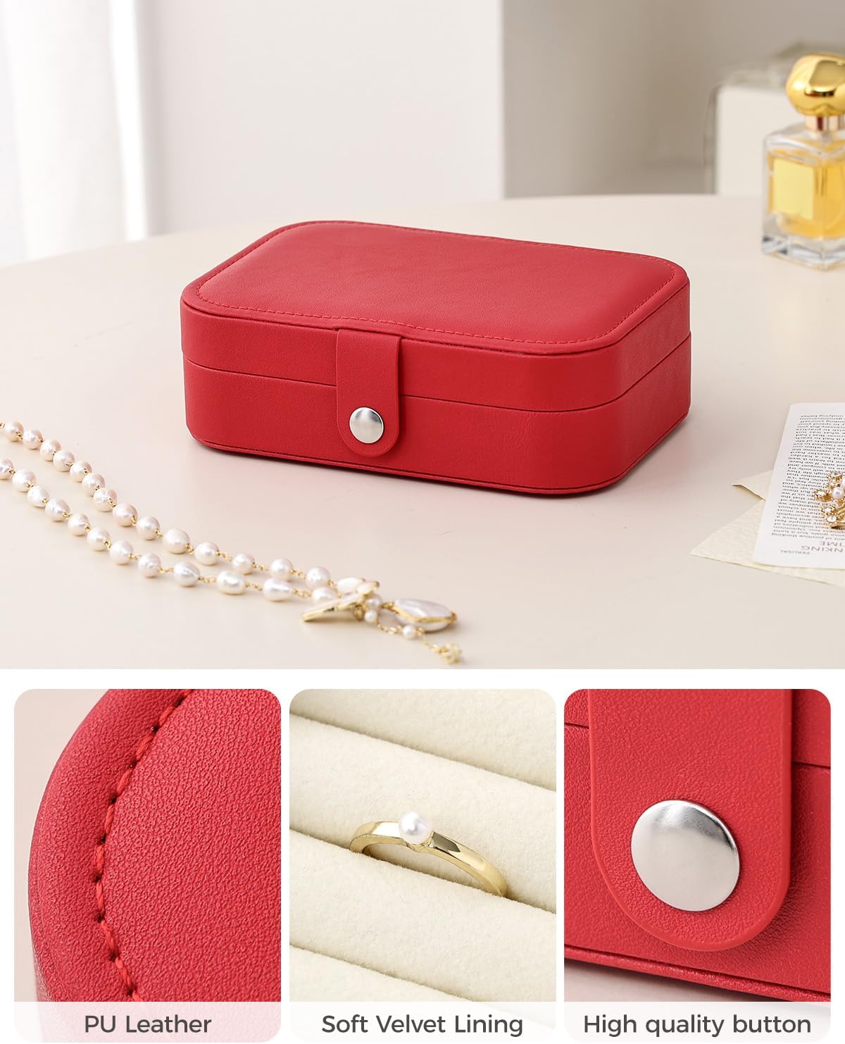Travel Jewelry Case, Double Layer Travel Jewelry Organizer for Necklace Earring Rings Jewelry Display Case for Women, White