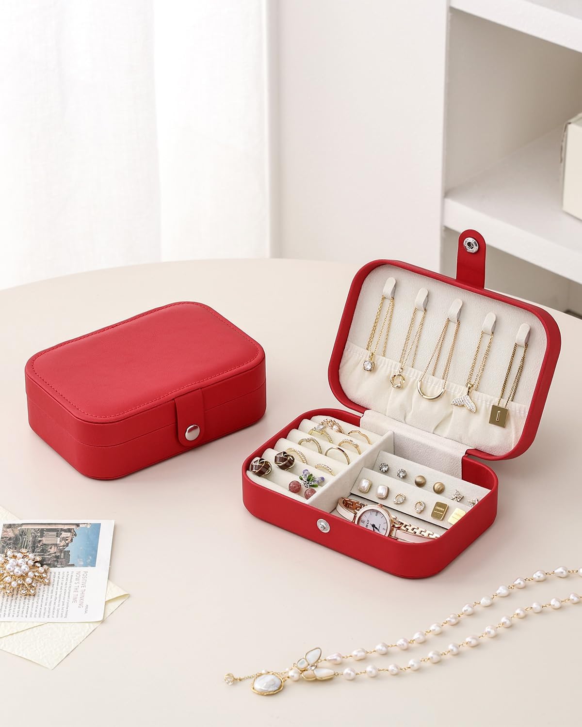 Travel Jewelry Case, Double Layer Travel Jewelry Organizer for Necklace Earring Rings Jewelry Display Case for Women, White