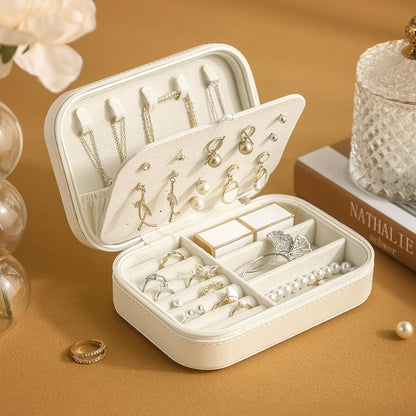 Travel Jewelry Case, Double Layer Travel Jewelry Organizer for Necklace Earring Rings Jewelry Display Case for Women, White