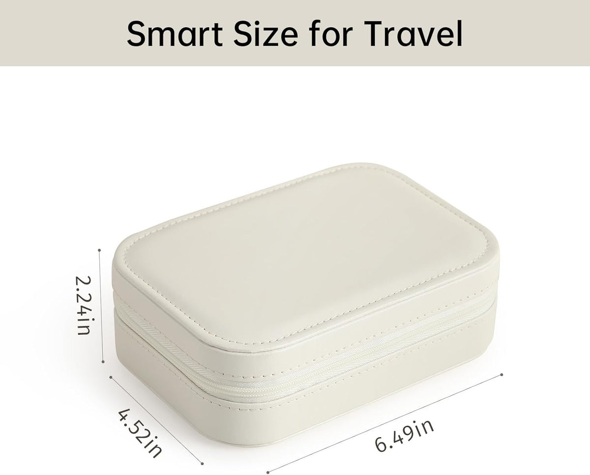 Travel Jewelry Case, Double Layer Travel Jewelry Organizer for Necklace Earring Rings Jewelry Display Case for Women, White
