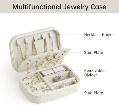 Travel Jewelry Case, Double Layer Travel Jewelry Organizer for Necklace Earring Rings Jewelry Display Case for Women, White
