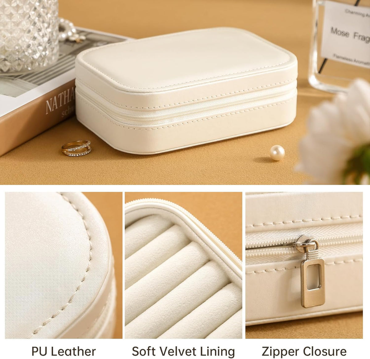 Travel Jewelry Case, Double Layer Travel Jewelry Organizer for Necklace Earring Rings Jewelry Display Case for Women, White
