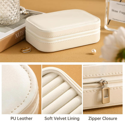 Travel Jewelry Case, Double Layer Travel Jewelry Organizer for Necklace Earring Rings Jewelry Display Case for Women, White