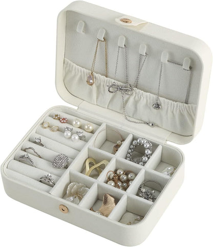 Travel Jewelry Case, Double Layer Travel Jewelry Organizer for Necklace Earring Rings Jewelry Display Case for Women, White