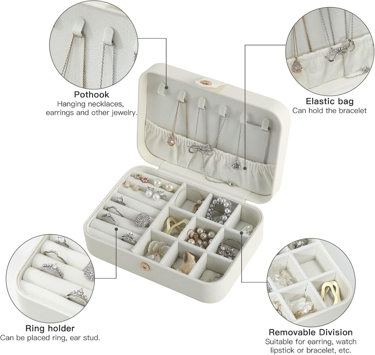Travel Jewelry Case, Double Layer Travel Jewelry Organizer for Necklace Earring Rings Jewelry Display Case for Women, White