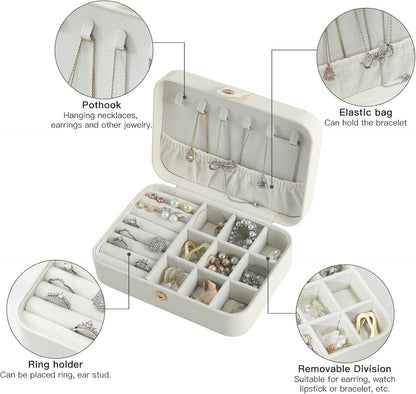 Travel Jewelry Case, Double Layer Travel Jewelry Organizer for Necklace Earring Rings Jewelry Display Case for Women, White