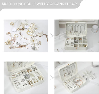 Travel Jewelry Case, Double Layer Travel Jewelry Organizer for Necklace Earring Rings Jewelry Display Case for Women, White