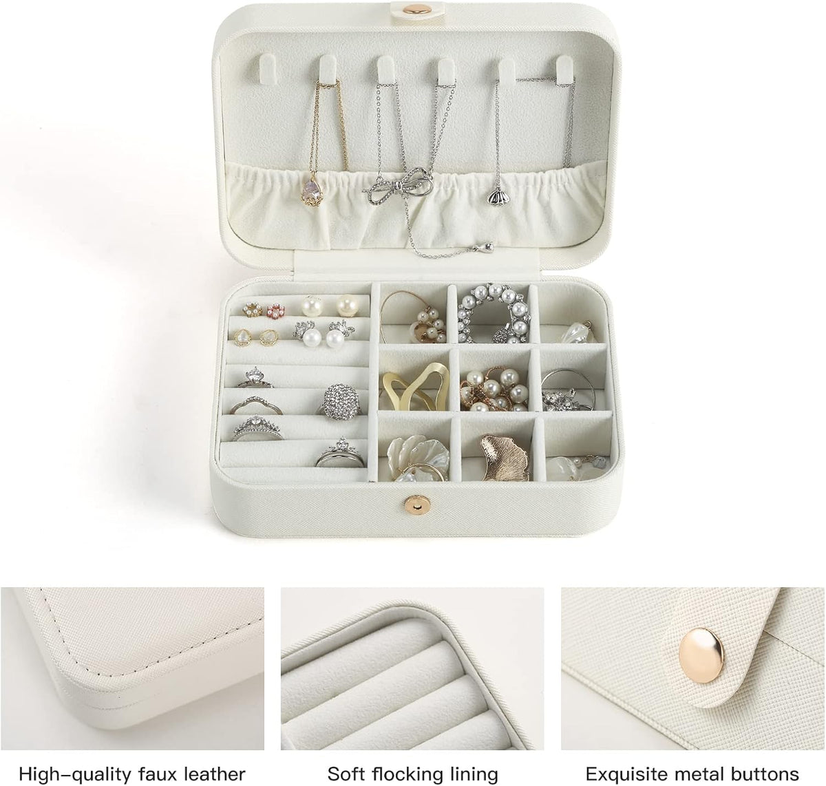 Travel Jewelry Case, Double Layer Travel Jewelry Organizer for Necklace Earring Rings Jewelry Display Case for Women, White