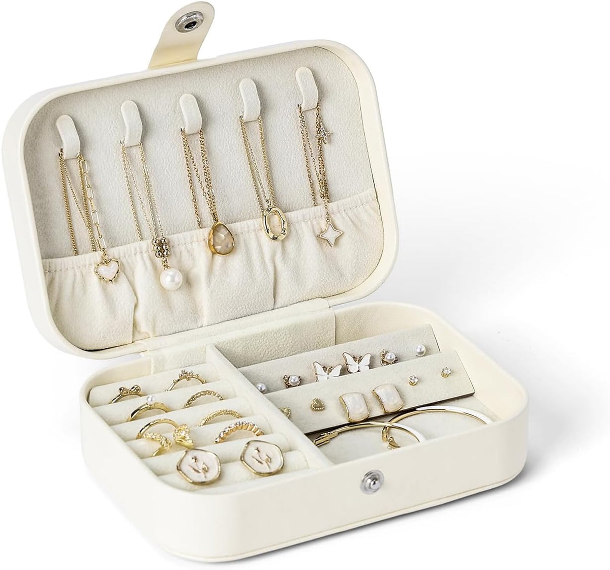 Travel Jewelry Case, Double Layer Travel Jewelry Organizer for Necklace Earring Rings Jewelry Display Case for Women, White