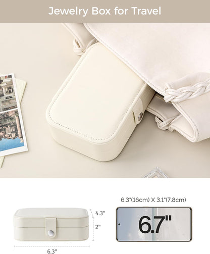 Travel Jewelry Case, Double Layer Travel Jewelry Organizer for Necklace Earring Rings Jewelry Display Case for Women, White