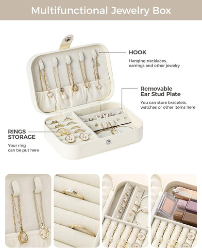 Travel Jewelry Case, Double Layer Travel Jewelry Organizer for Necklace Earring Rings Jewelry Display Case for Women, White