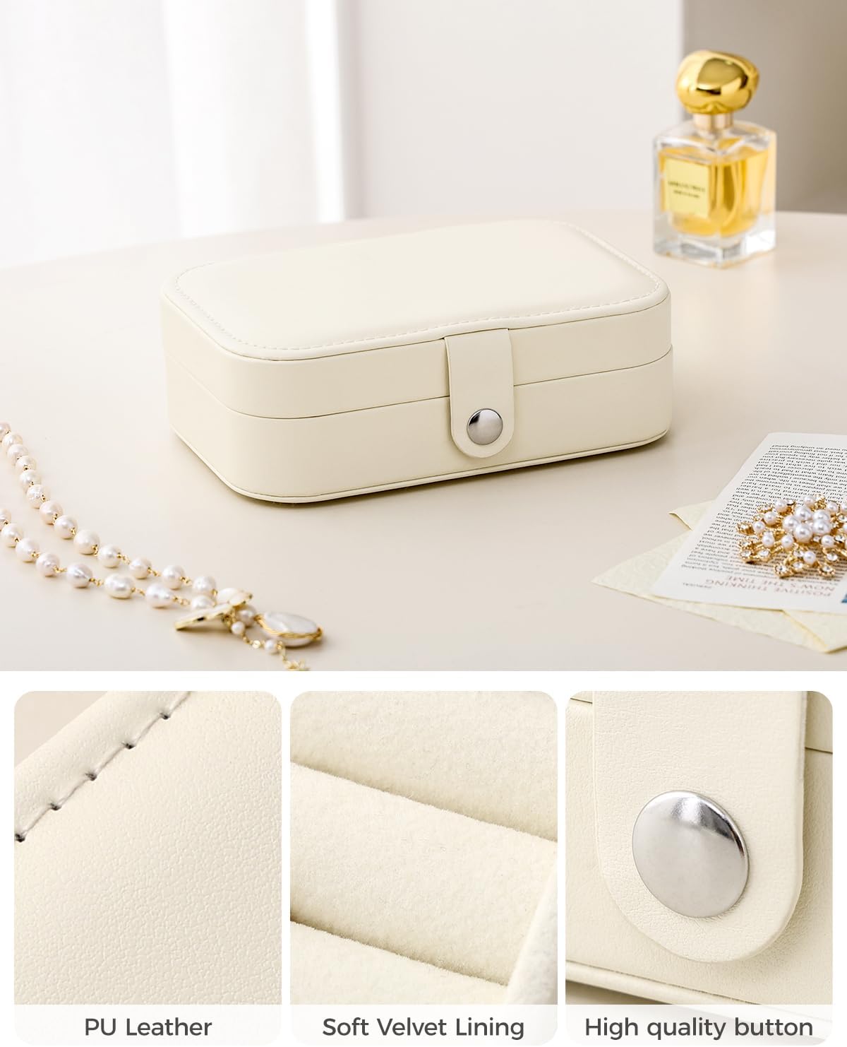 Travel Jewelry Case, Double Layer Travel Jewelry Organizer for Necklace Earring Rings Jewelry Display Case for Women, White