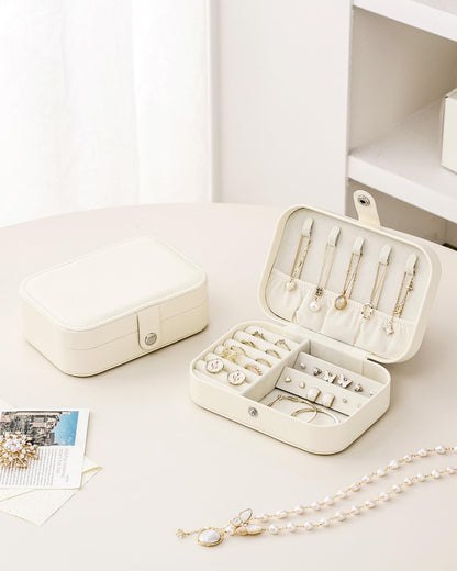 Travel Jewelry Case, Double Layer Travel Jewelry Organizer for Necklace Earring Rings Jewelry Display Case for Women, White