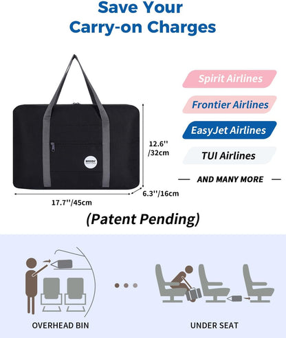 Personal Item Travel Bag, Carry On Duffle Bag Women | 18x14x8 inches, Frontier Airline Underseat Fit, Weekend Overnight Trips, Lightweight Packable