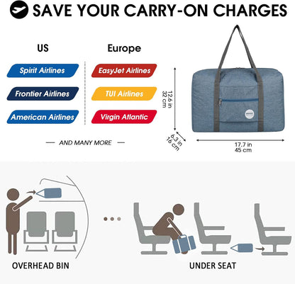 Personal Item Travel Bag, Carry On Duffle Bag Women | 18x14x8 inches, Frontier Airline Underseat Fit, Weekend Overnight Trips, Lightweight Packable