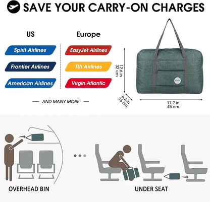 Personal Item Travel Bag, Carry On Duffle Bag Women | 18x14x8 inches, Frontier Airline Underseat Fit, Weekend Overnight Trips, Lightweight Packable