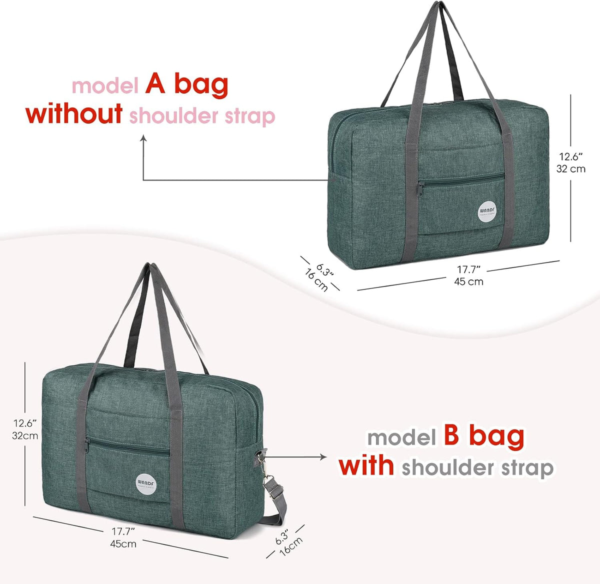 Personal Item Travel Bag, Carry On Duffle Bag Women | 18x14x8 inches, Frontier Airline Underseat Fit, Weekend Overnight Trips, Lightweight Packable