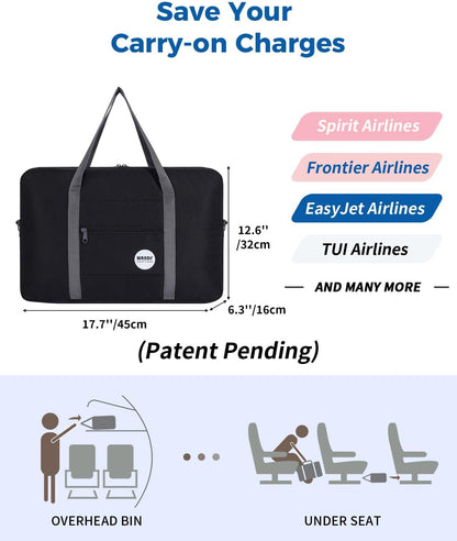 Personal Item Travel Bag, Carry On Duffle Bag Women | 18x14x8 inches, Frontier Airline Underseat Fit, Weekend Overnight Trips, Lightweight Packable