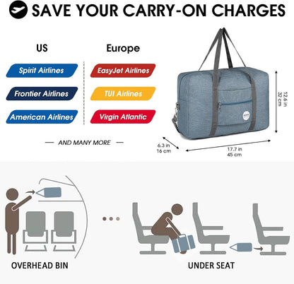 Personal Item Travel Bag, Carry On Duffle Bag Women | 18x14x8 inches, Frontier Airline Underseat Fit, Weekend Overnight Trips, Lightweight Packable