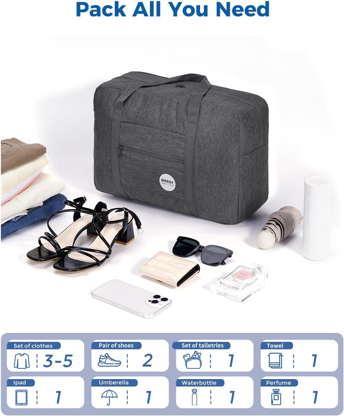 Personal Item Travel Bag, Carry On Duffle Bag Women | 18x14x8 inches, Frontier Airline Underseat Fit, Weekend Overnight Trips, Lightweight Packable
