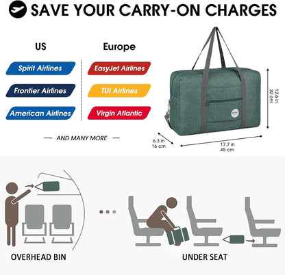 Personal Item Travel Bag, Carry On Duffle Bag Women | 18x14x8 inches, Frontier Airline Underseat Fit, Weekend Overnight Trips, Lightweight Packable