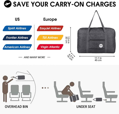 Personal Item Travel Bag, Carry On Duffle Bag Women | 18x14x8 inches, Frontier Airline Underseat Fit, Weekend Overnight Trips, Lightweight Packable