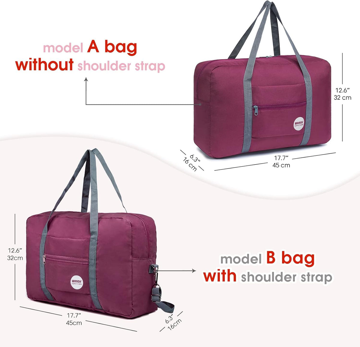 Personal Item Travel Bag, Carry On Duffle Bag Women | 18x14x8 inches, Frontier Airline Underseat Fit, Weekend Overnight Trips, Lightweight Packable