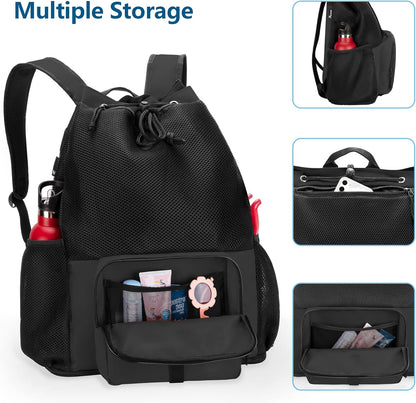 Large Mesh Beach Backpack with Zipper Bottom for Men & Women | Breathable Fabric, Sandproof, Wet/Dry Storage Pocket, 33-Liter, for Swimming, Beach, Pool, Travel & Sports, Empty Bag Only