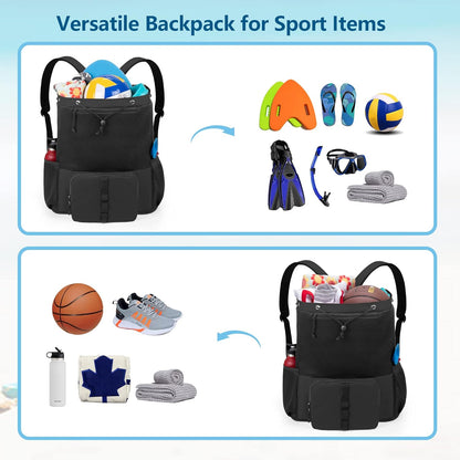 Large Mesh Beach Backpack with Zipper Bottom for Men & Women | Breathable Fabric, Sandproof, Wet/Dry Storage Pocket, 33-Liter, for Swimming, Beach, Pool, Travel & Sports, Empty Bag Only