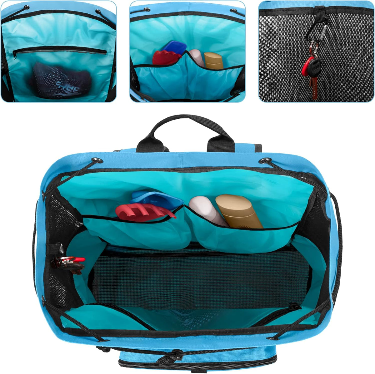 Large Mesh Beach Backpack with Zipper Bottom for Men & Women | Breathable Fabric, Sandproof, Wet/Dry Storage Pocket, 33-Liter, for Swimming, Beach, Pool, Travel & Sports, Empty Bag Only