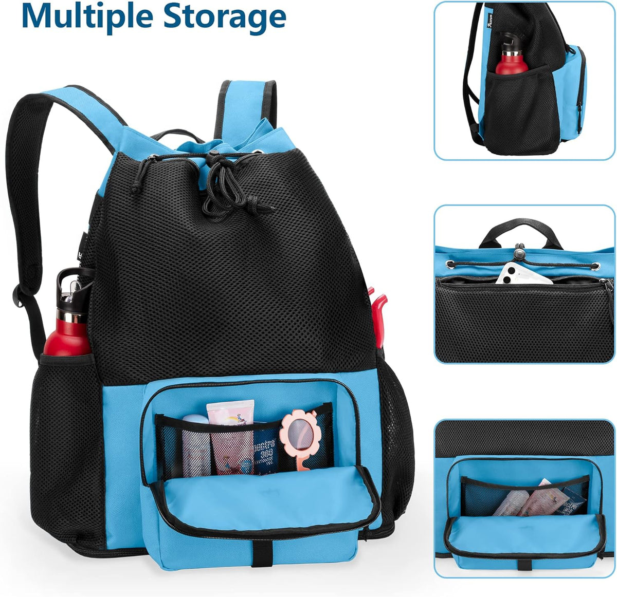 Large Mesh Beach Backpack with Zipper Bottom for Men & Women | Breathable Fabric, Sandproof, Wet/Dry Storage Pocket, 33-Liter, for Swimming, Beach, Pool, Travel & Sports, Empty Bag Only