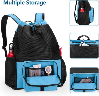 Large Mesh Beach Backpack with Zipper Bottom for Men & Women | Breathable Fabric, Sandproof, Wet/Dry Storage Pocket, 33-Liter, for Swimming, Beach, Pool, Travel & Sports, Empty Bag Only