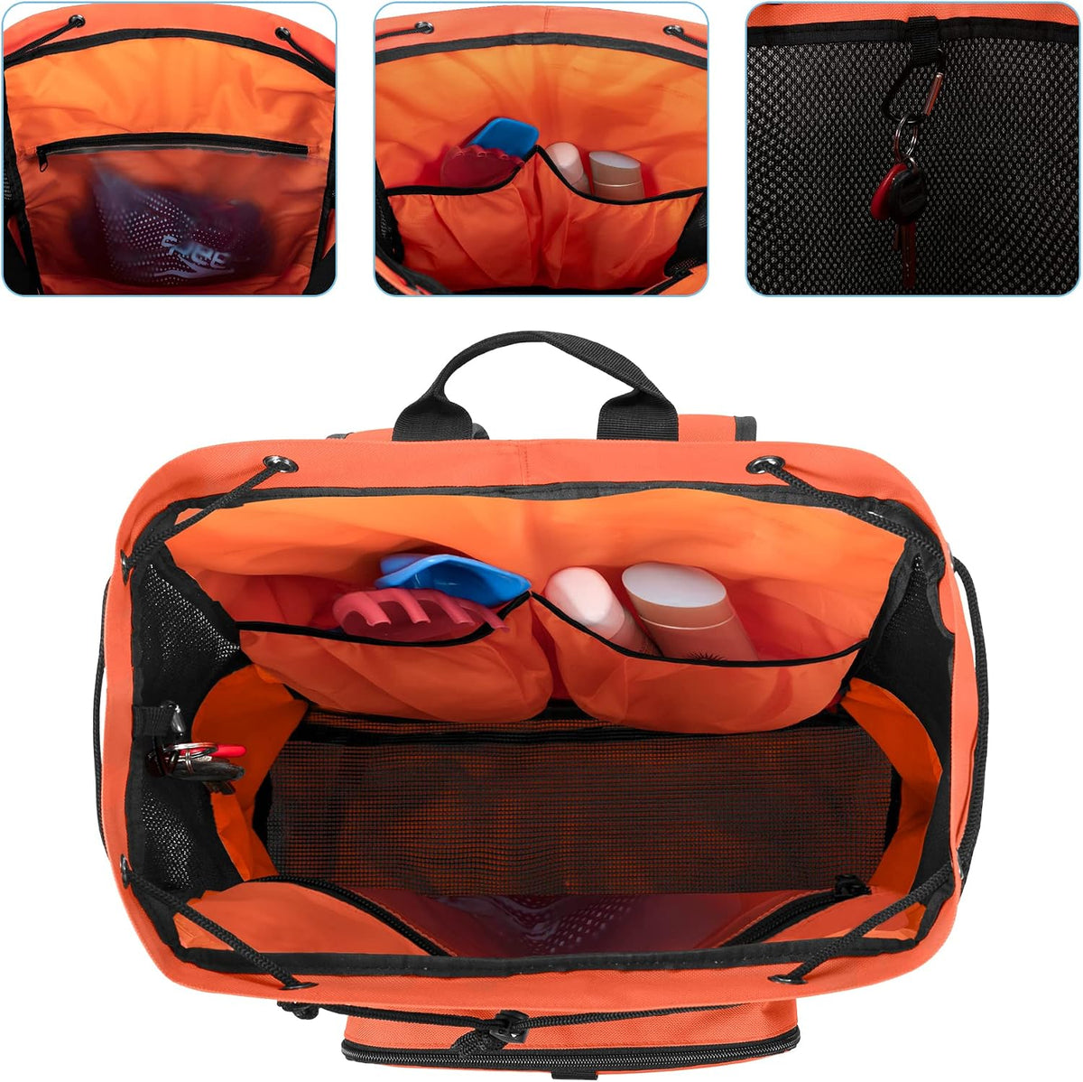 Large Mesh Beach Backpack with Zipper Bottom for Men & Women | Breathable Fabric, Sandproof, Wet/Dry Storage Pocket, 33-Liter, for Swimming, Beach, Pool, Travel & Sports, Empty Bag Only