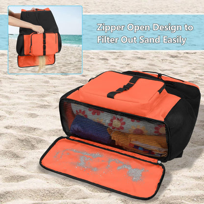 Large Mesh Beach Backpack with Zipper Bottom for Men & Women | Breathable Fabric, Sandproof, Wet/Dry Storage Pocket, 33-Liter, for Swimming, Beach, Pool, Travel & Sports, Empty Bag Only