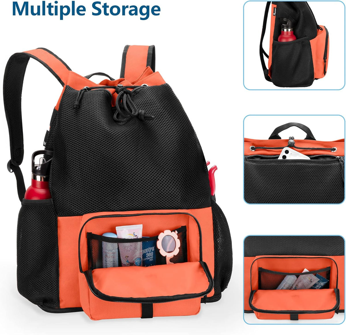 Large Mesh Beach Backpack with Zipper Bottom for Men & Women | Breathable Fabric, Sandproof, Wet/Dry Storage Pocket, 33-Liter, for Swimming, Beach, Pool, Travel & Sports, Empty Bag Only
