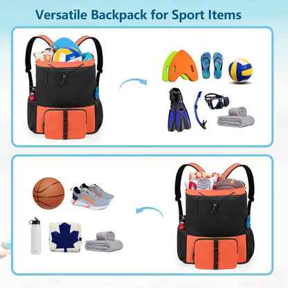 Large Mesh Beach Backpack with Zipper Bottom for Men & Women | Breathable Fabric, Sandproof, Wet/Dry Storage Pocket, 33-Liter, for Swimming, Beach, Pool, Travel & Sports, Empty Bag Only