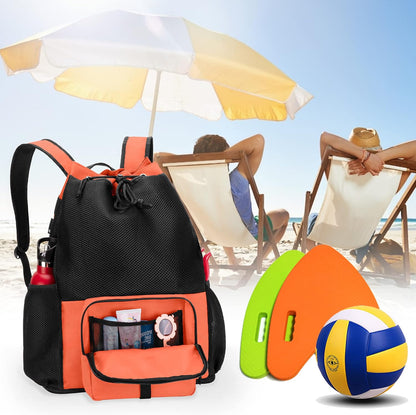 Large Mesh Beach Backpack with Zipper Bottom for Men & Women | Breathable Fabric, Sandproof, Wet/Dry Storage Pocket, 33-Liter, for Swimming, Beach, Pool, Travel & Sports, Empty Bag Only