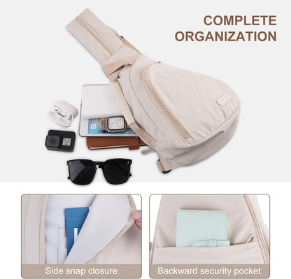 Crossbody Sling Backpack Travel Hiking Daypack for Women Men, Sling Bag Convertible Backpack with Front Curved Pocket for Outdoor Casual Travel Commuting, Beige