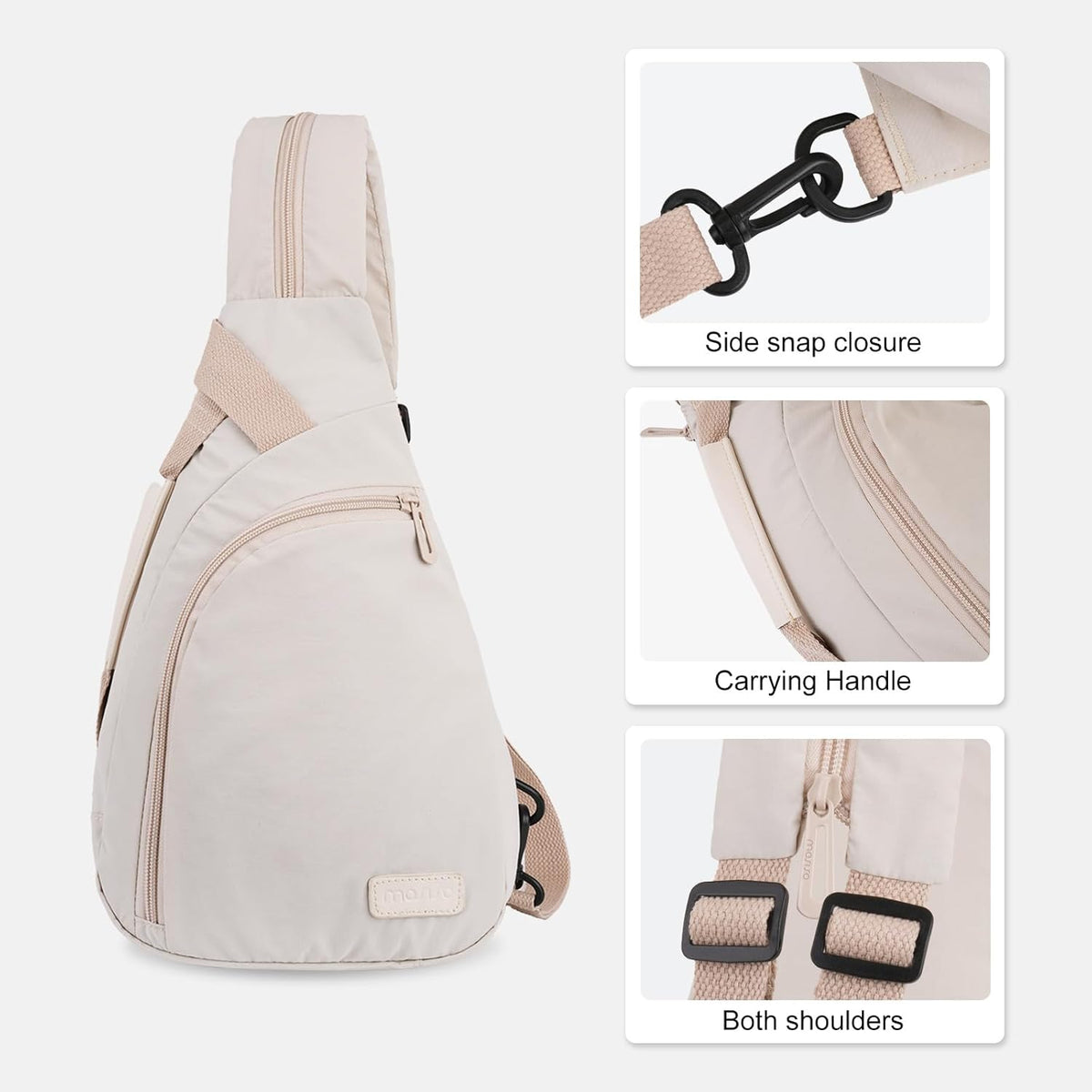 Crossbody Sling Backpack Travel Hiking Daypack for Women Men, Sling Bag Convertible Backpack with Front Curved Pocket for Outdoor Casual Travel Commuting, Beige