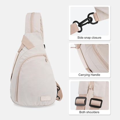 Crossbody Sling Backpack Travel Hiking Daypack for Women Men, Sling Bag Convertible Backpack with Front Curved Pocket for Outdoor Casual Travel Commuting, Beige