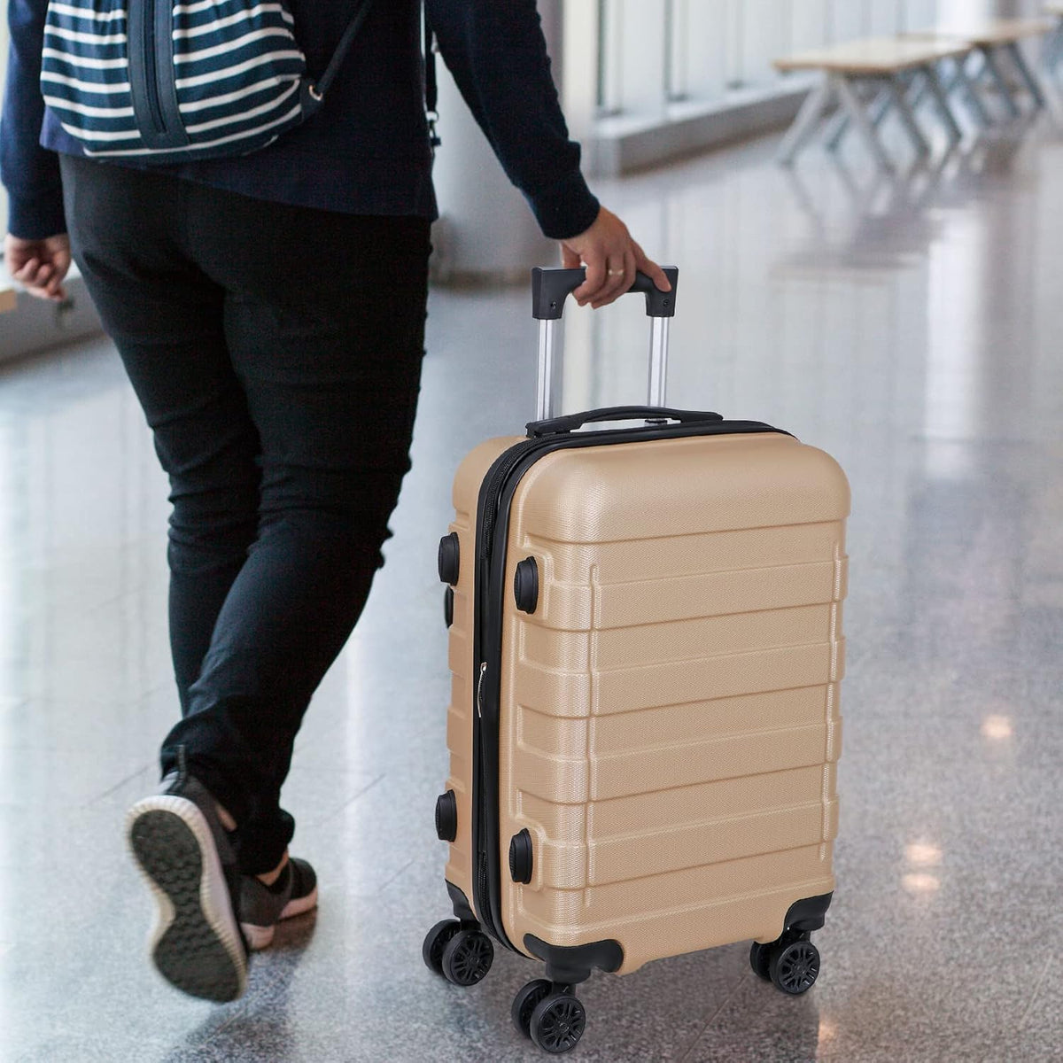 Hardside Expandable Luggage with Spinner Wheels, 21 Inch Carry On Luggage Airline Approved, Lightweight Travel Suitcase with Height Adjustable Handle (White)