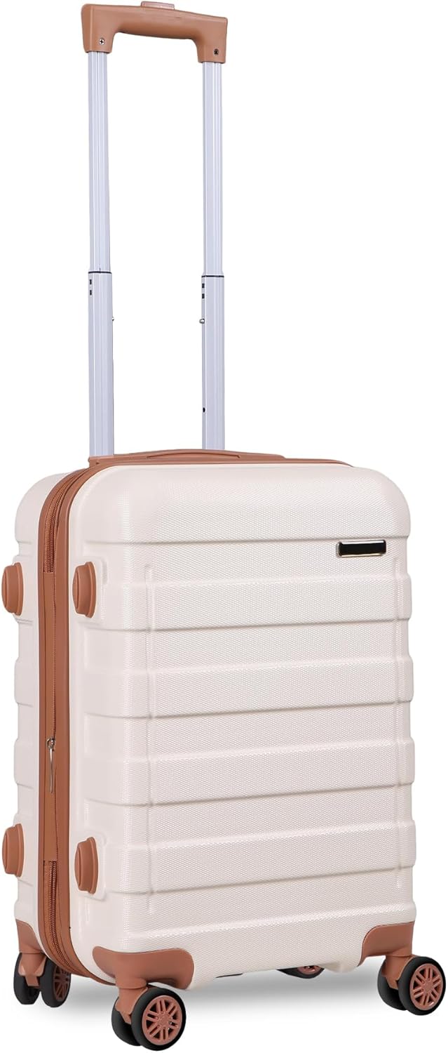 Hardside Expandable Luggage with Spinner Wheels, 21 Inch Carry On Luggage Airline Approved, Lightweight Travel Suitcase with Height Adjustable Handle (White)