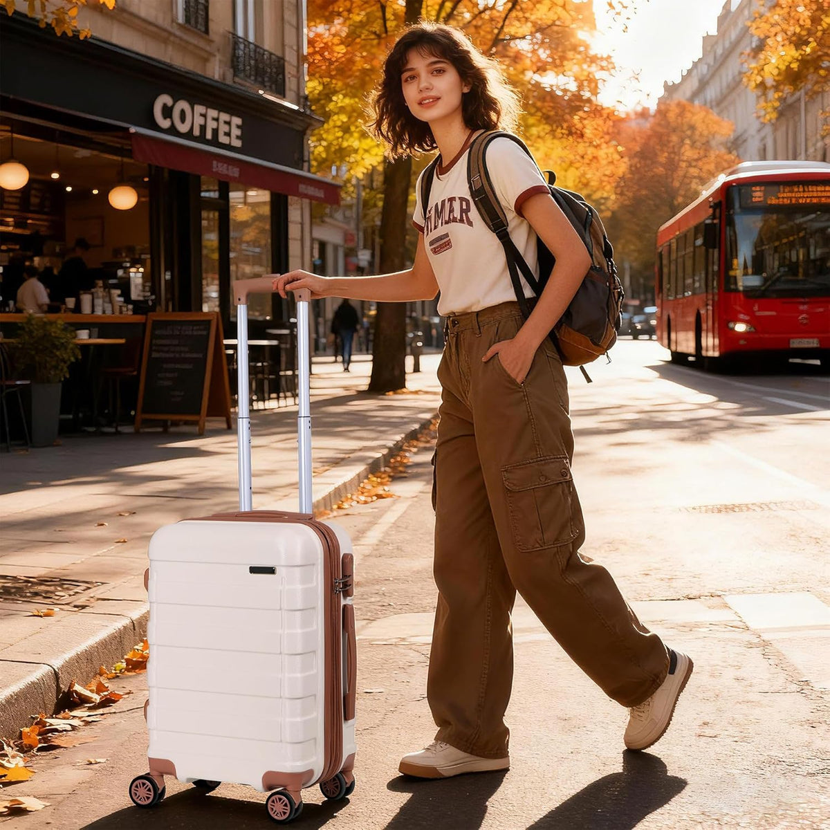 Hardside Expandable Luggage with Spinner Wheels, 21 Inch Carry On Luggage Airline Approved, Lightweight Travel Suitcase with Height Adjustable Handle (White)