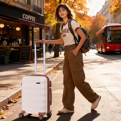 Hardside Expandable Luggage with Spinner Wheels, 21 Inch Carry On Luggage Airline Approved, Lightweight Travel Suitcase with Height Adjustable Handle (White)