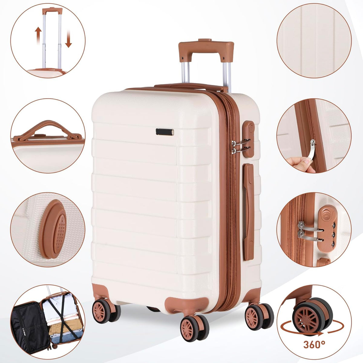 Hardside Expandable Luggage with Spinner Wheels, 21 Inch Carry On Luggage Airline Approved, Lightweight Travel Suitcase with Height Adjustable Handle (White)