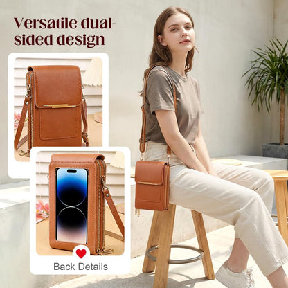 Crossbody Phone Wallet, Small Touch Screen Crossbody Phone Purse, Anti Theft Leather Messenger Bag for Women